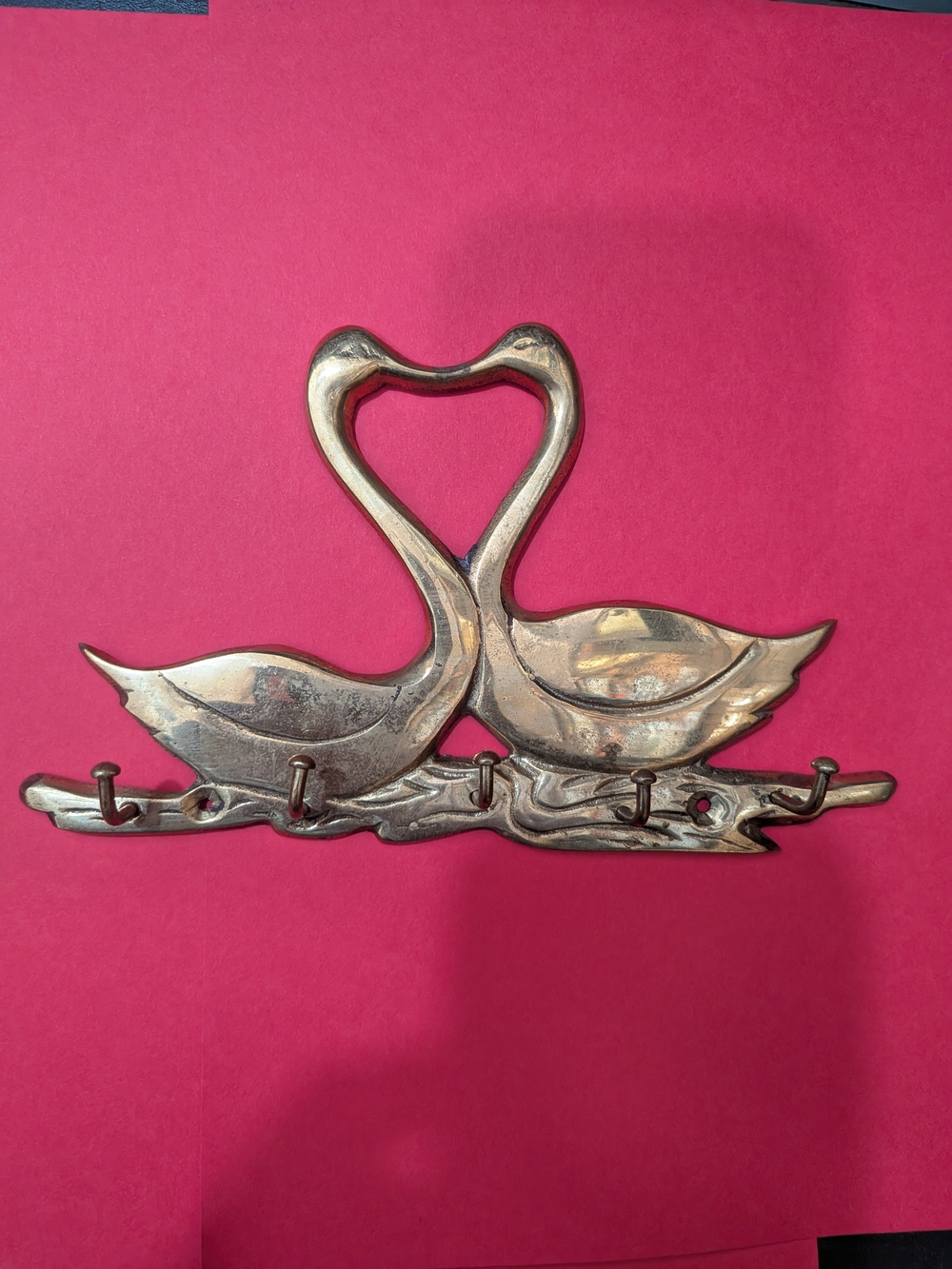 Vintage Brass Swan Wall Hook Keys Necklaces